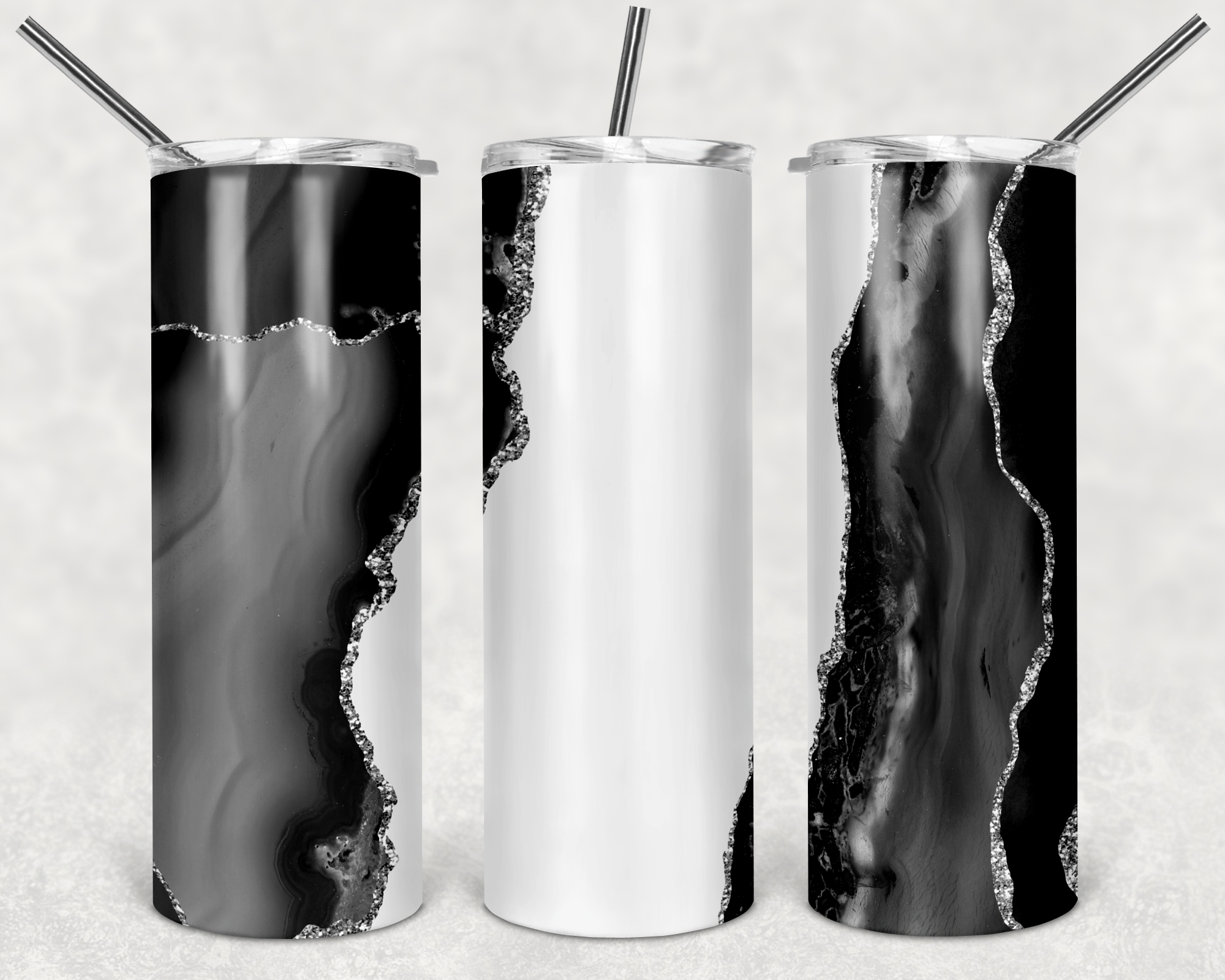 Black White Silver Marble 20 oz Tumbler