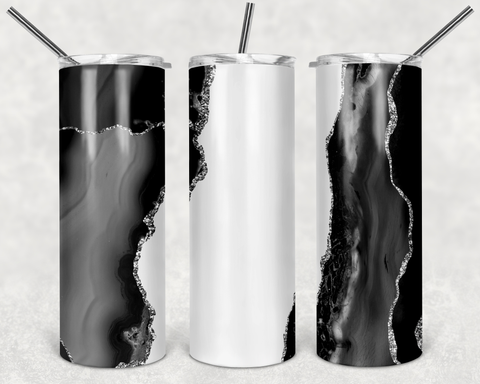 Black White Silver Marble 20 oz Tumbler