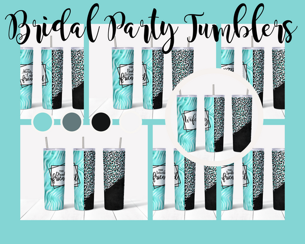 Bridal Party (or Best Friends) Teal Leopard 20 oz Tumblers