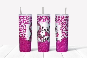 Faith Over Fear Pink Glitter Leopard 20 oz Tumbler