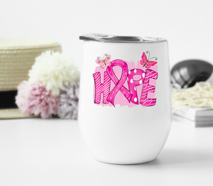 Hope Butterflies Breast Cancer Awareness Wine Tumbler