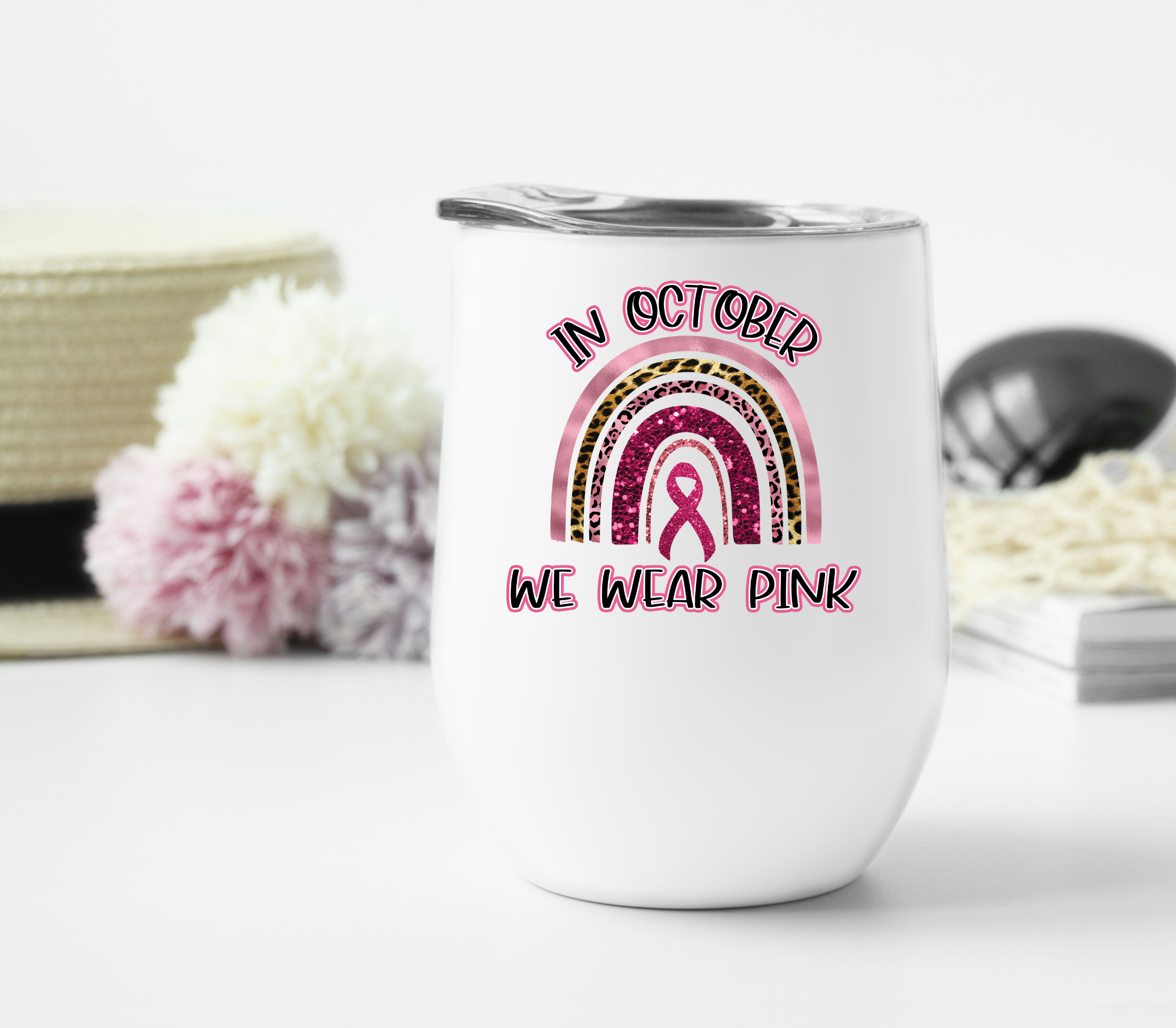 In October We Wear Pink Rainbow Wine Tumbler