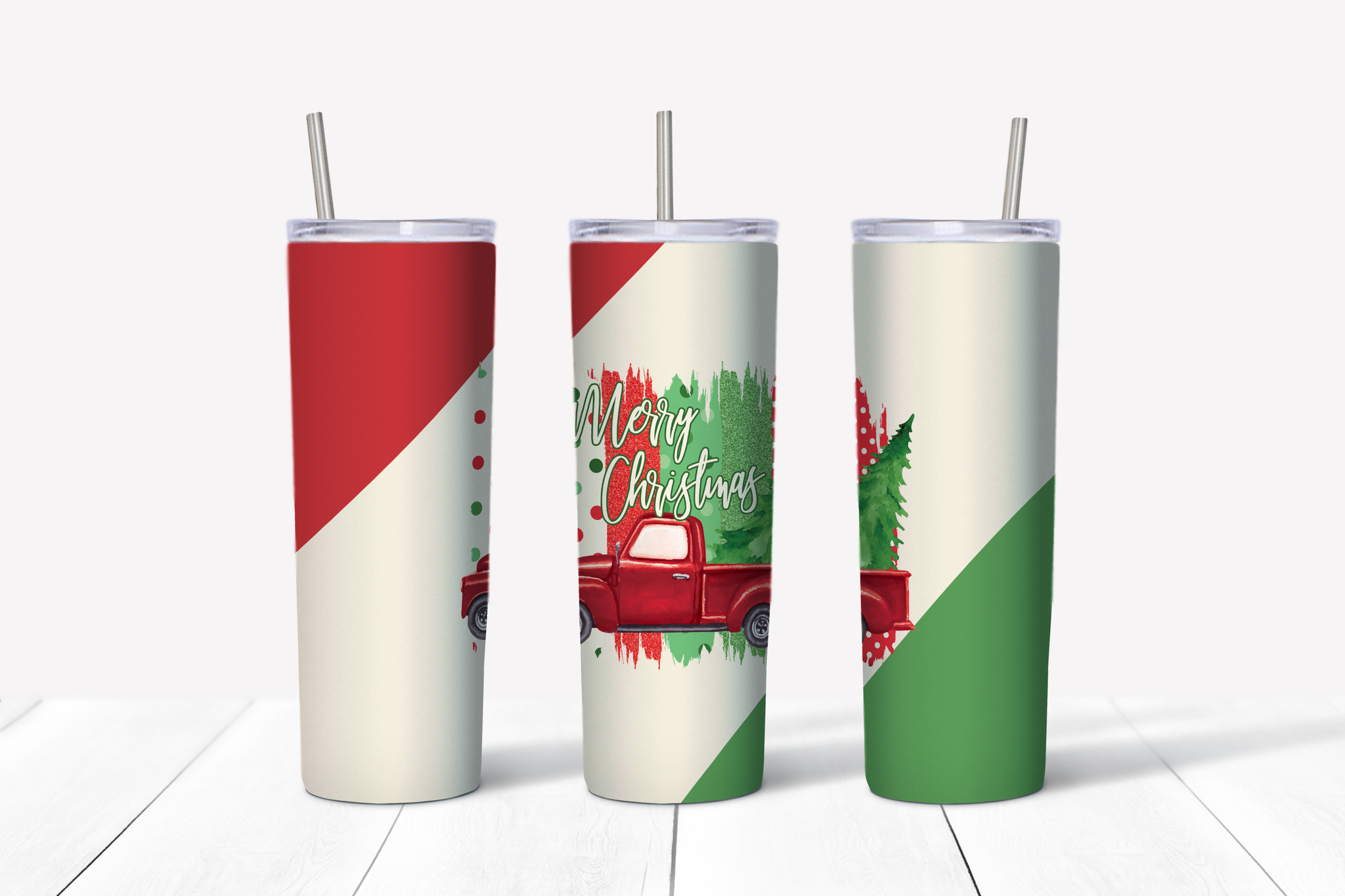 Merry Christmas Red Truck Stripes 20 oz Tumbler