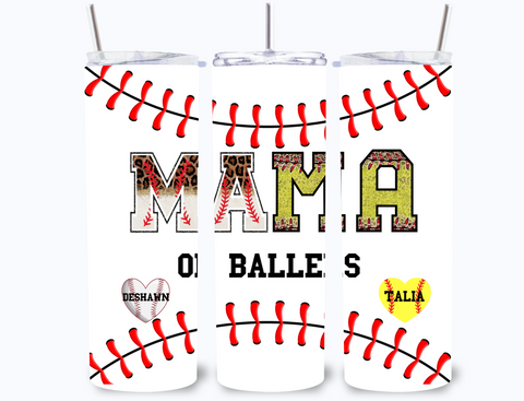 Personalized Baseball and Softball Mama 20 oz Tumbler