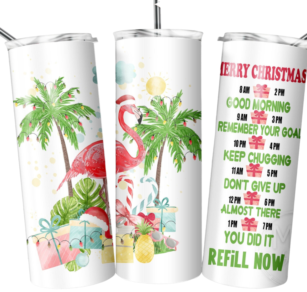 Flamingo Christmas Water Tracking 20 oz Tumbler