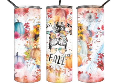 Just a Girl Who Loves Fall Messy Bun 20 oz Tumbler